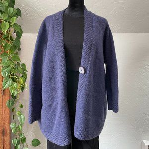 Open Knit Grandma Cardigan Stone Button, Indigo